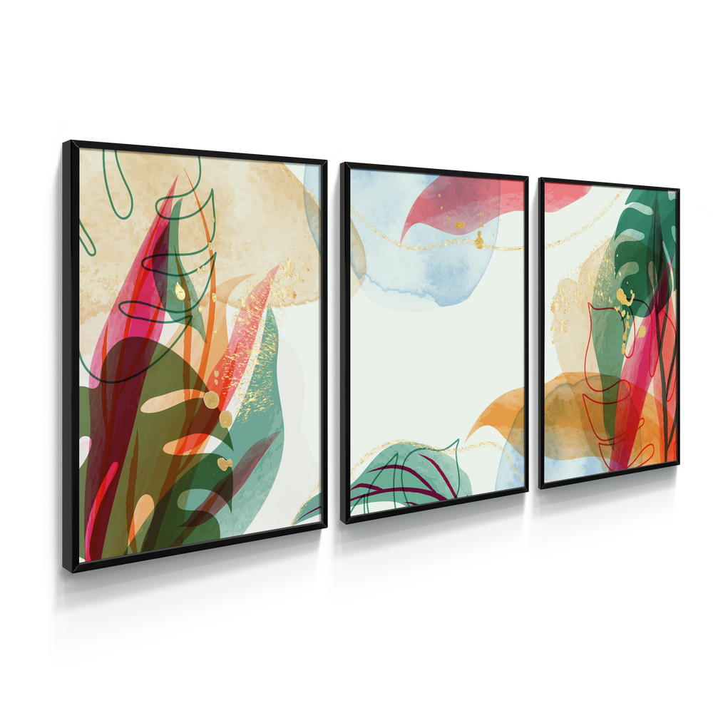 Composição de quadros Abstrato Aquarela Tropical Trio - 60OFF