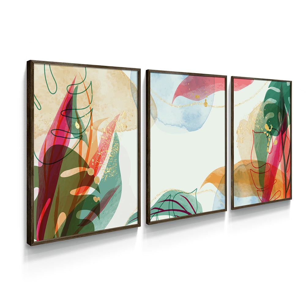 Composição de quadros Abstrato Aquarela Tropical Trio - 60OFF