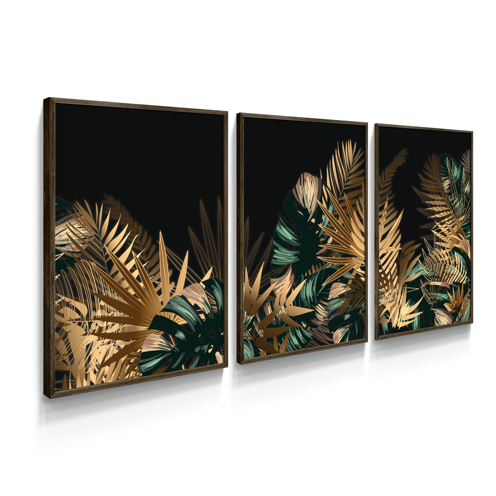 Composição de Quadros Trio Folhagem Dourada & Verde - 60OFF