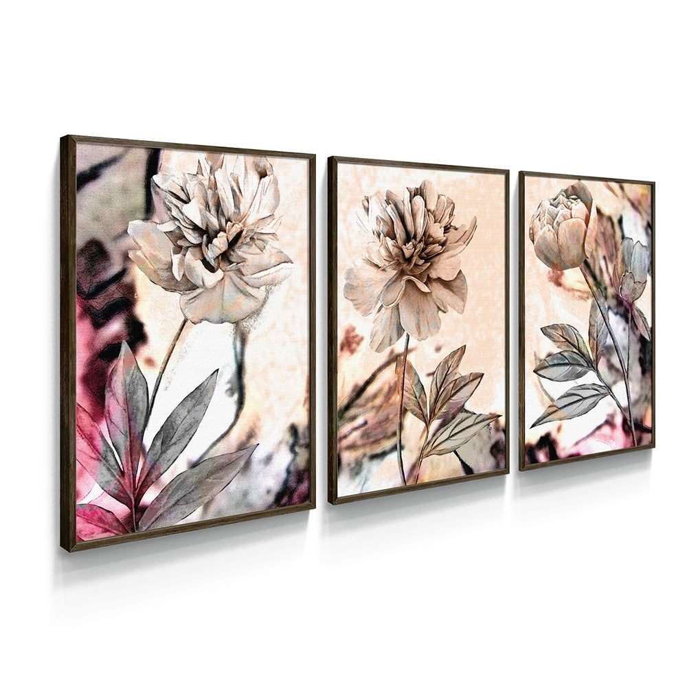 Composição de Quadros Trio de flores rosê - 60OFF