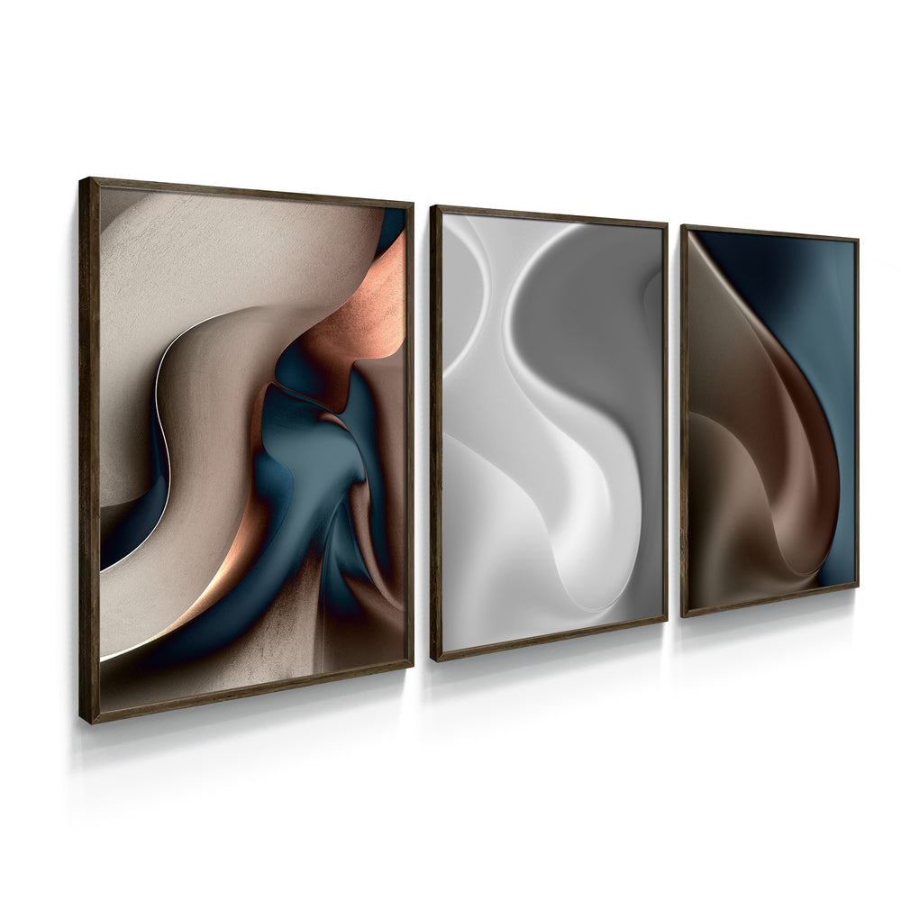 Composição de Quadros Trio Ondas Abstratas Moderna- 60OFF