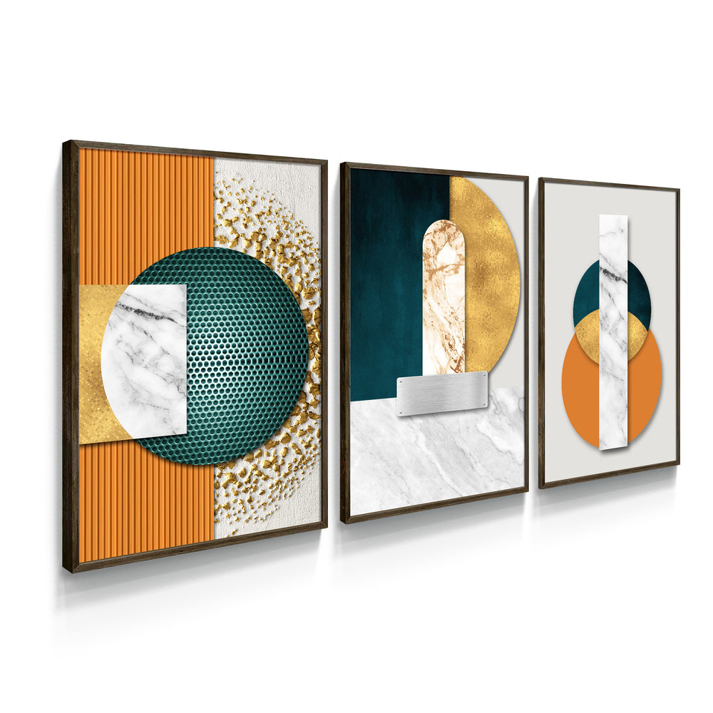 Composição de Quadros Geométrico Abstrato 3D- 60OFF
