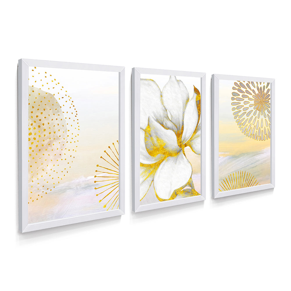 Composição de Quadros Gold Floral & white