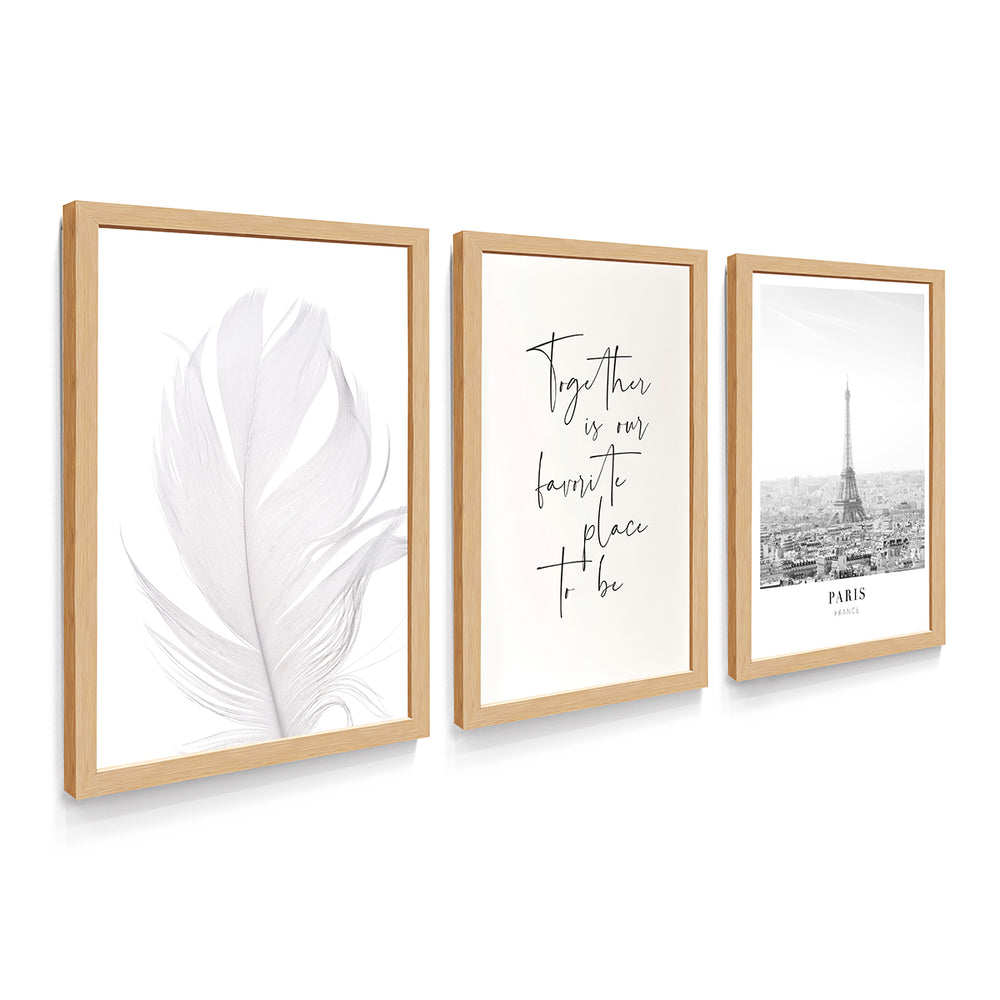 Composição de Quadros Paris & Penas Brancas Sucesso- 60OFF