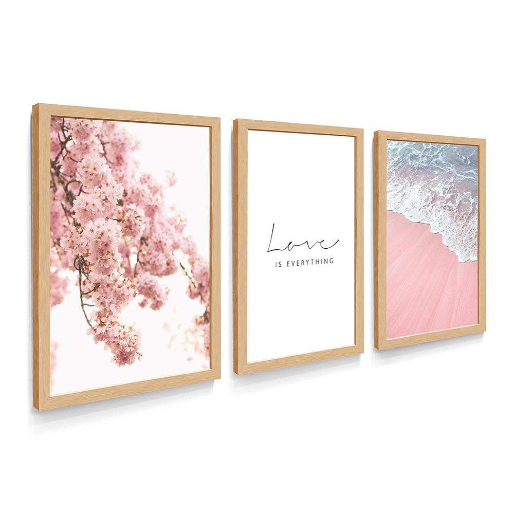 Composição de Quadros Praia & Flores Rosa - 60OFF