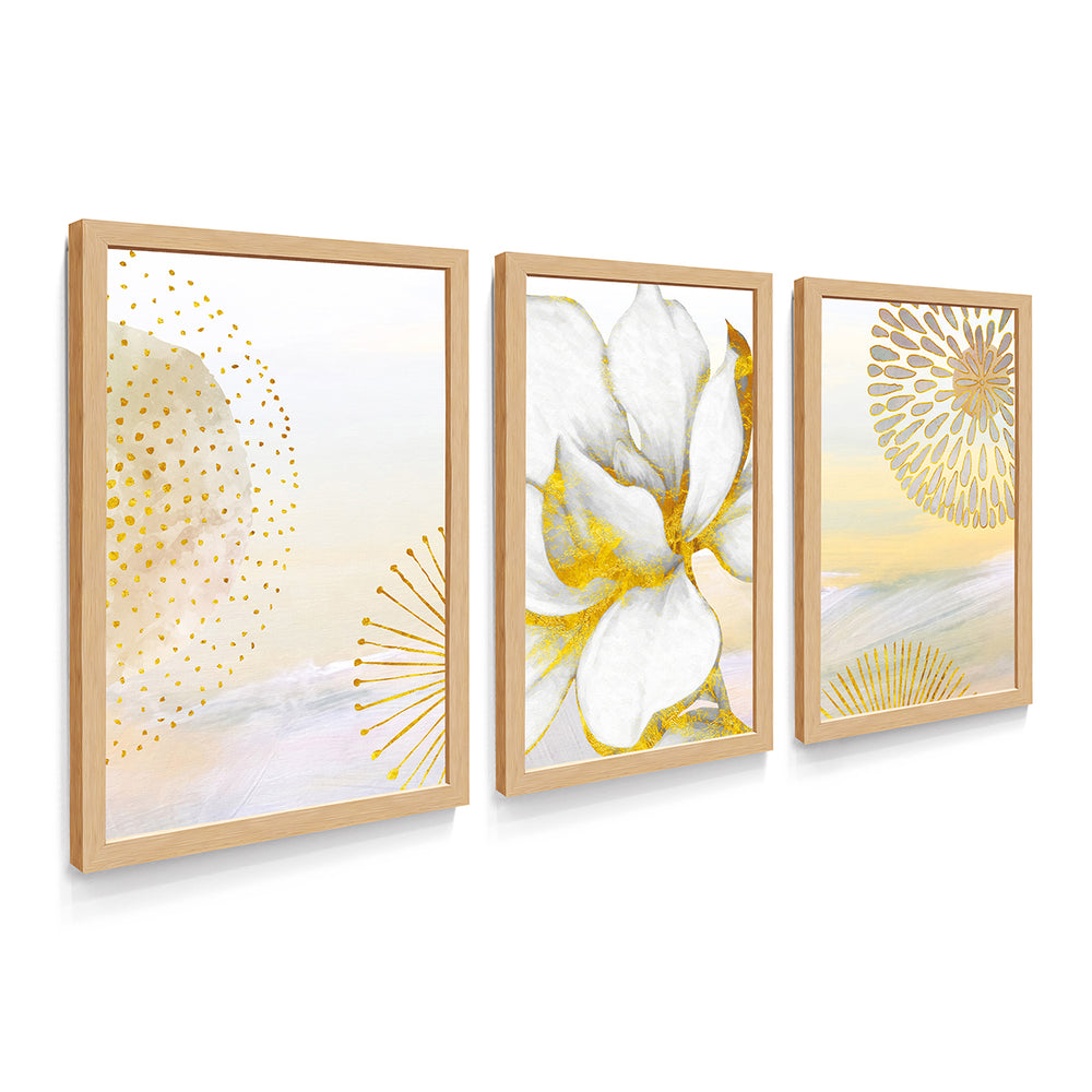Composição de Quadros Gold Floral & white