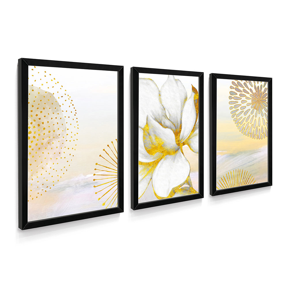 Composição de Quadros Gold Floral & white