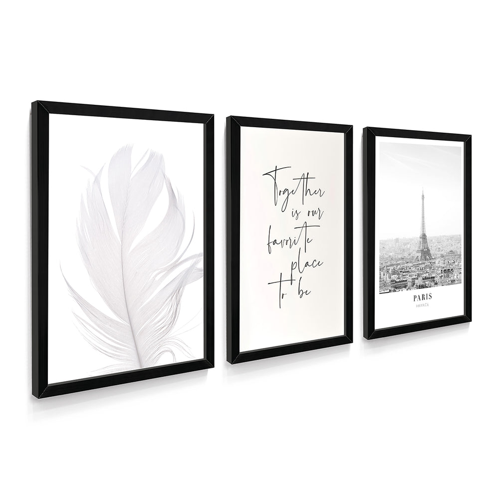 Composição de Quadros Paris & Penas Brancas Sucesso- 60OFF