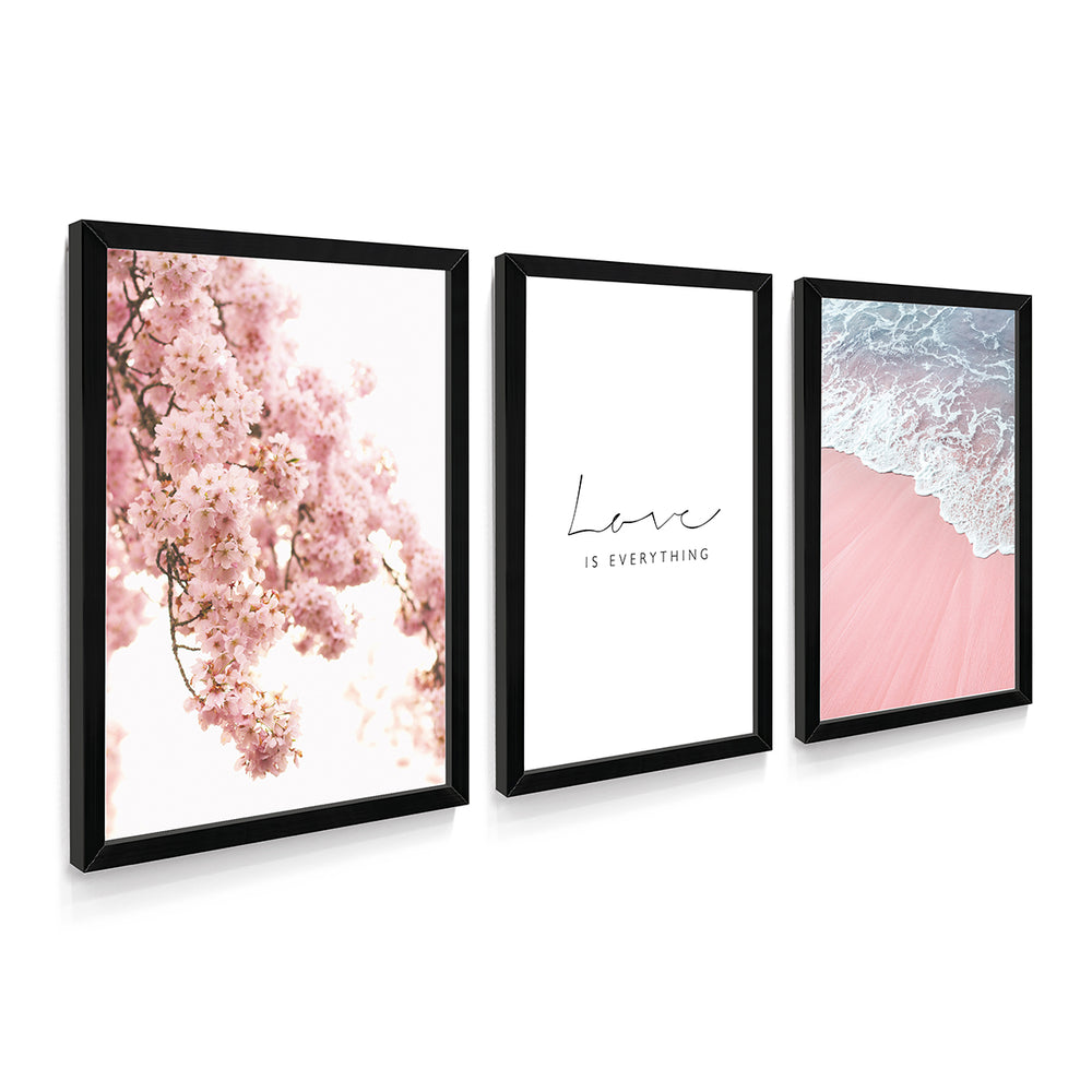 Composição de Quadros Praia & Flores Rosa - 60OFF