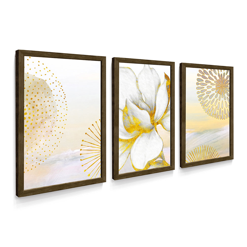 Composição de Quadros Gold Floral & white