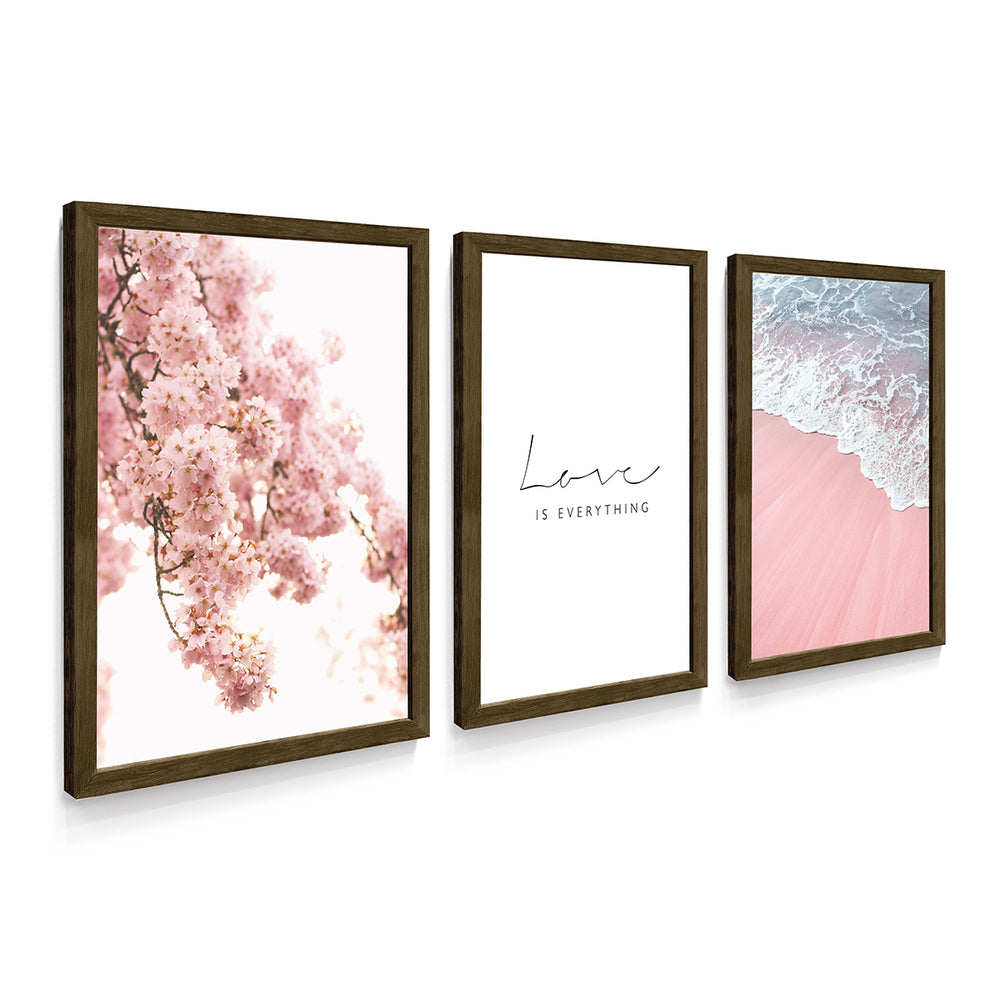 Composição de Quadros Praia & Flores Rosa - 60OFF
