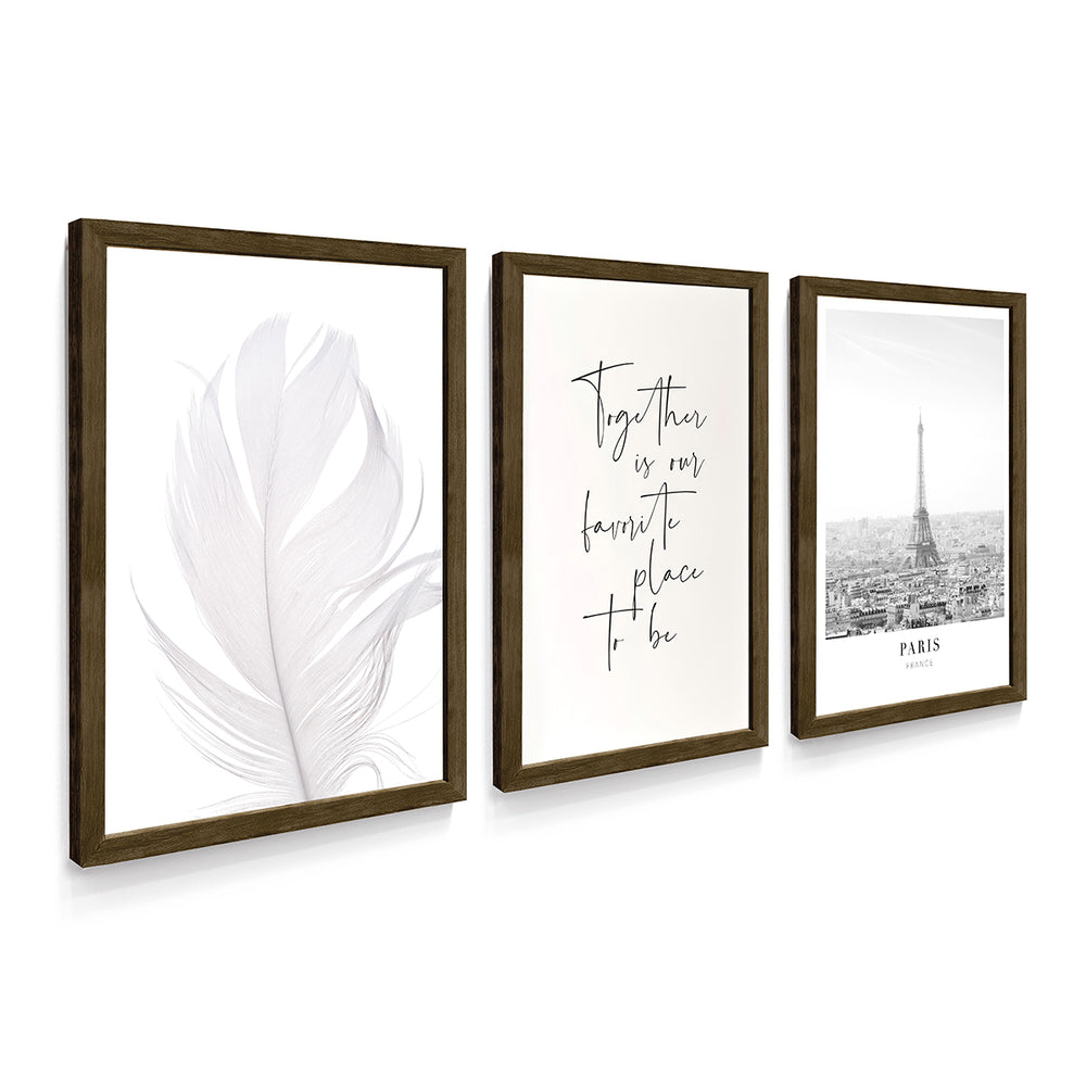 Composição de Quadros Paris & Penas Brancas Sucesso- 60OFF