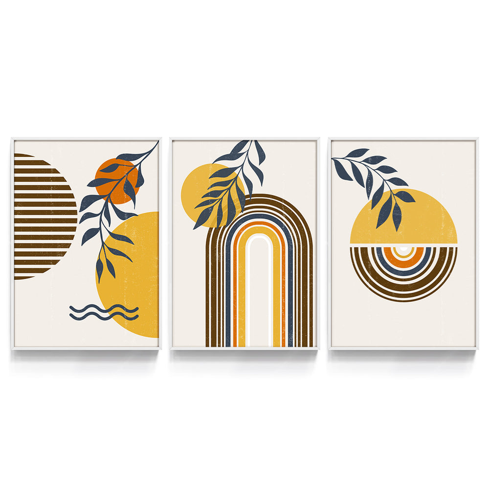 Composição de Quadros Abstrato Linhas e Círculos Minimalistas
