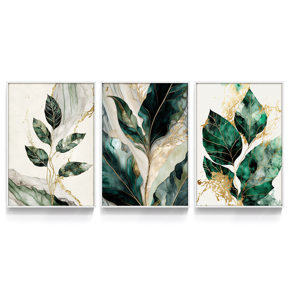 Composição de Quadros Botânico Folhas Gold- 60OFF