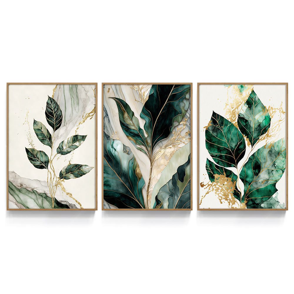 Composição de Quadros Botânico Folhas Gold- 60OFF