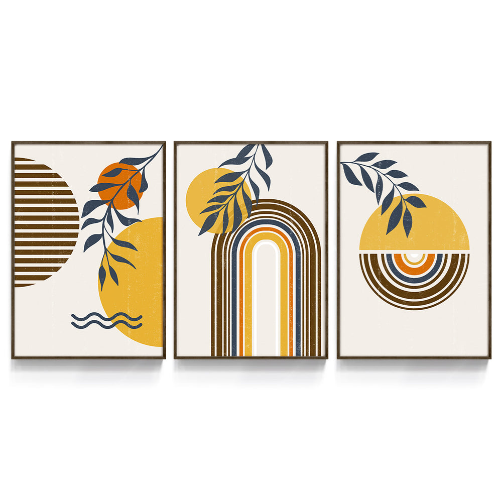 Composição de Quadros Abstrato Linhas e Círculos Minimalistas