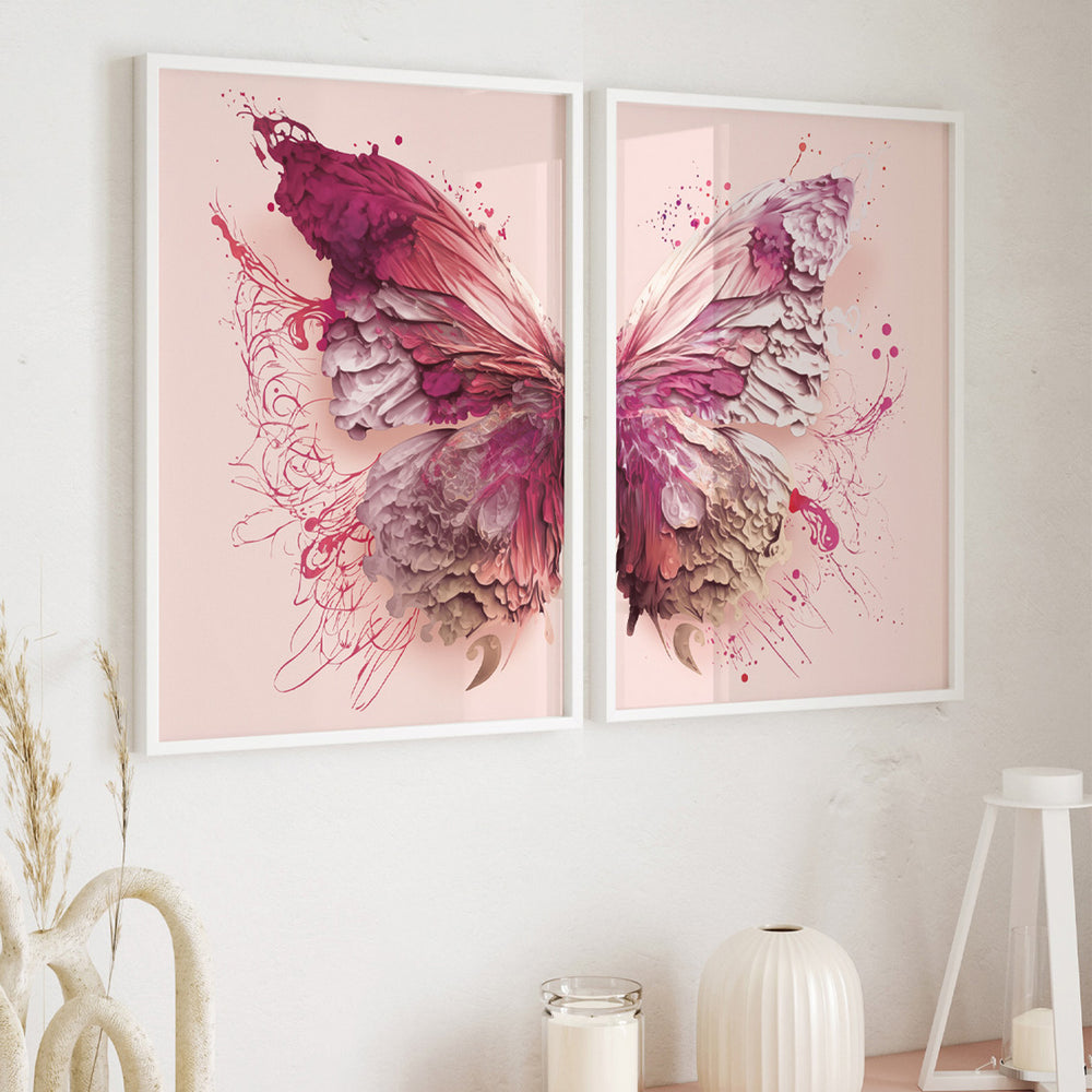 Composição De Quadros Borboleta Tons de Rosa 50%OFF