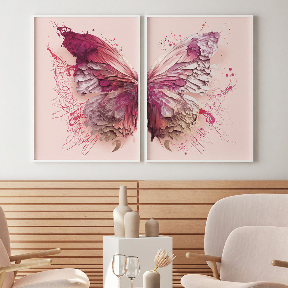 Composição De Quadros Borboleta Tons de Rosa - 60OFF