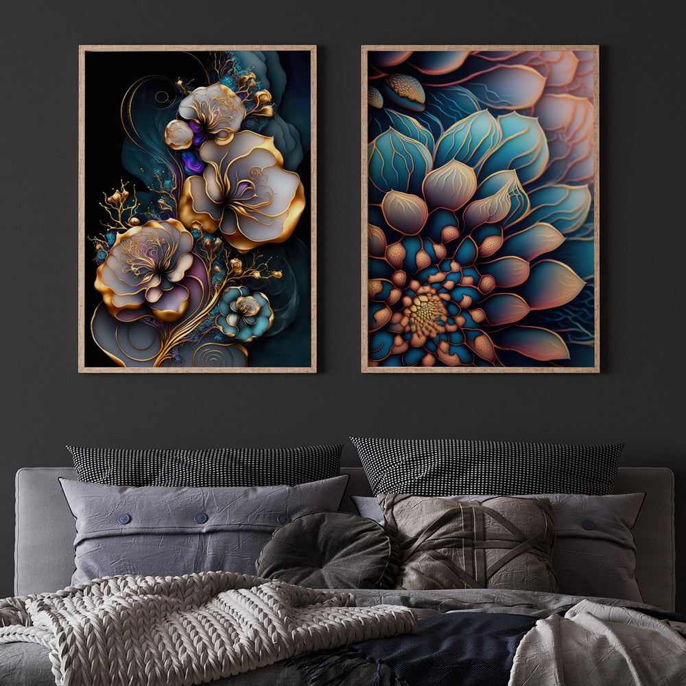 Composição de Quadros Abstrato Floral Colorido