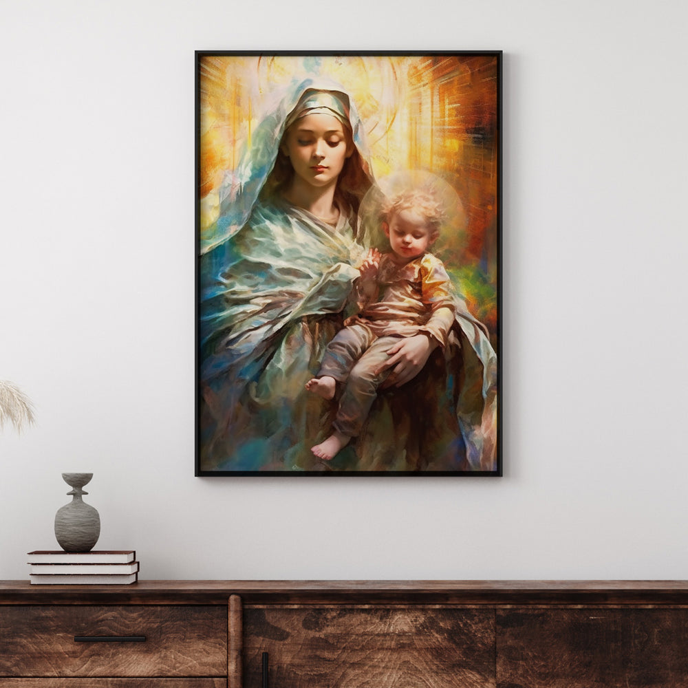 Quadro Religioso Virgem Maria e Jesus