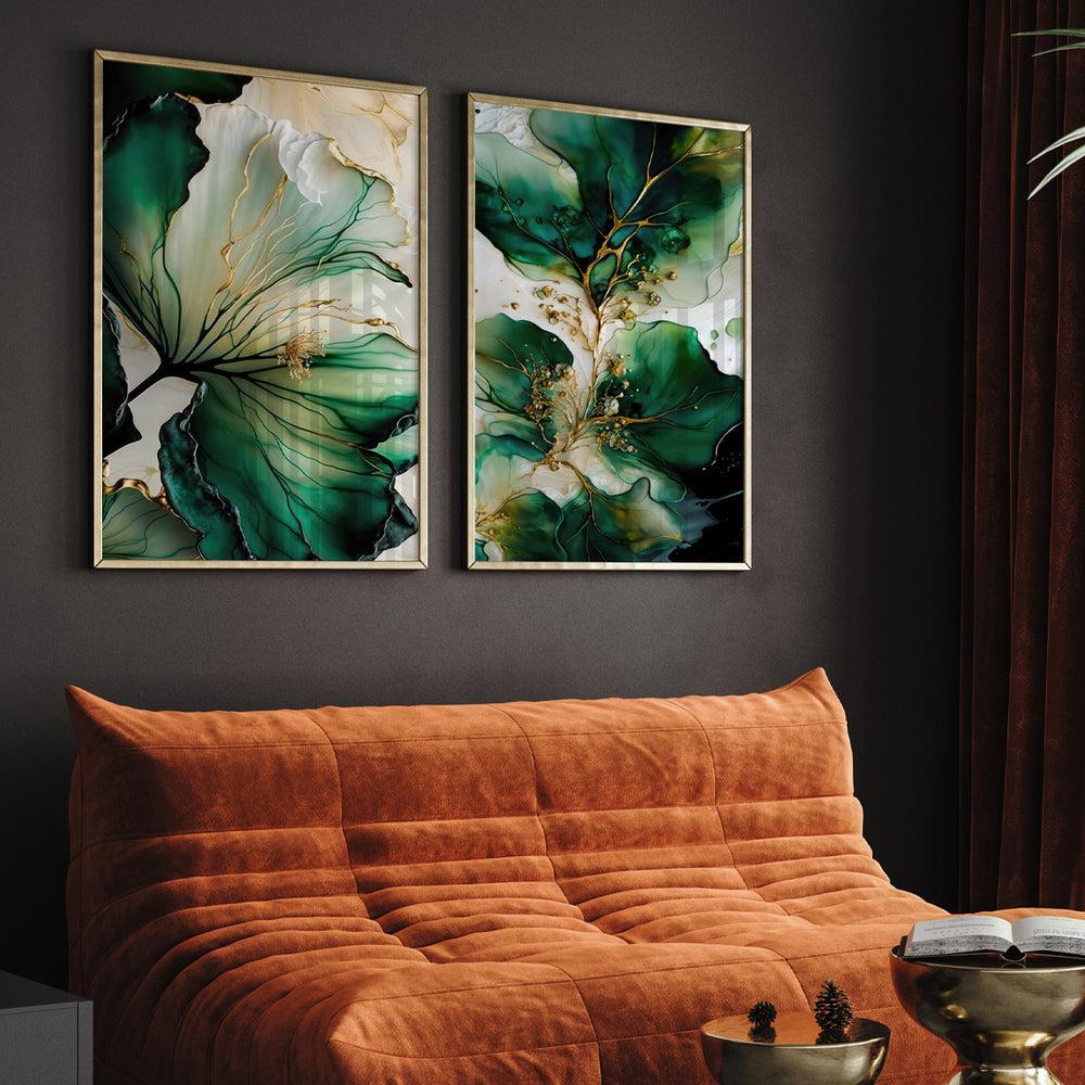 Composição de Quadros Abstrato Mármore Verde Imperial