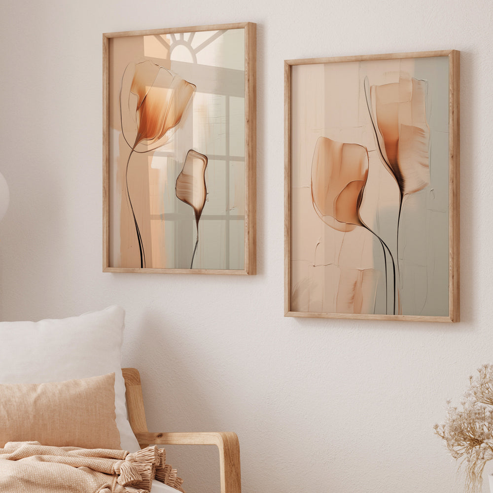 Composição de Quadros Floral Abstrato Elegante