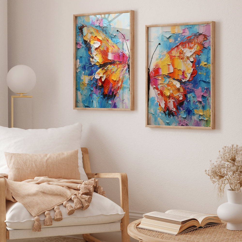 Composição de Quadros Borboleta Colorida Abstrata