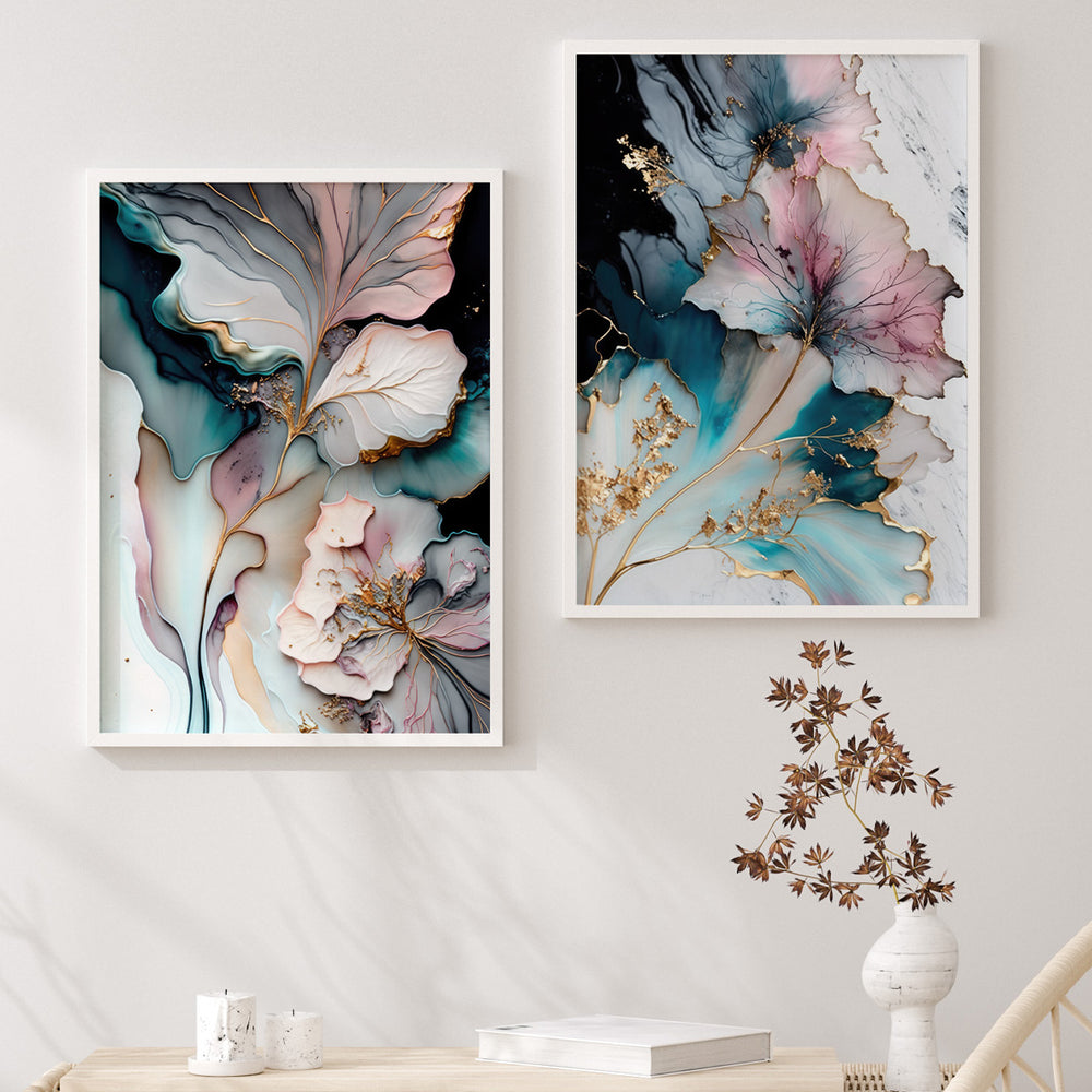 Composição de Quadros Aquarela Floral Abstrato