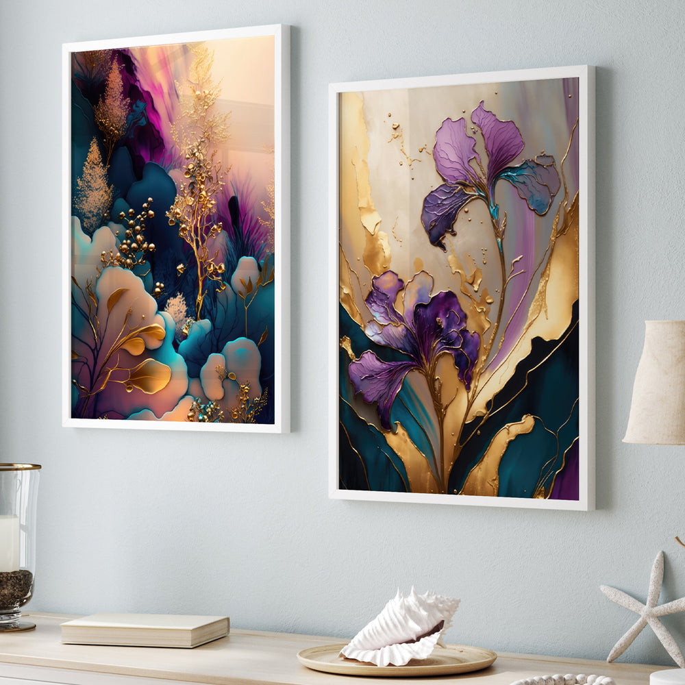 Composição De Quadros Abstrato Floresta & Violeta