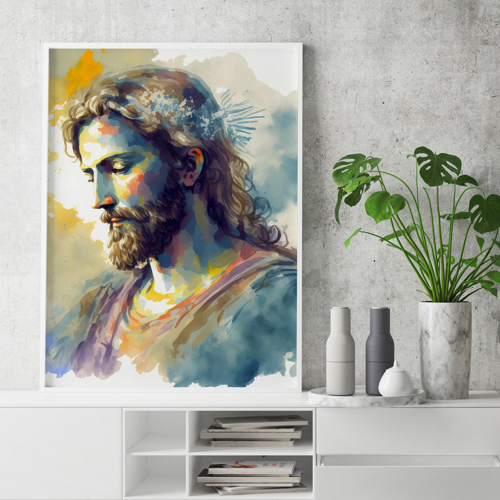 Quadro Individual Relioso Jesus Cristo Aquarela