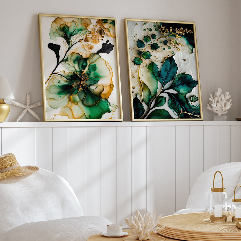 Composição de Quadros Botânico Folhas Gold - 60OFF