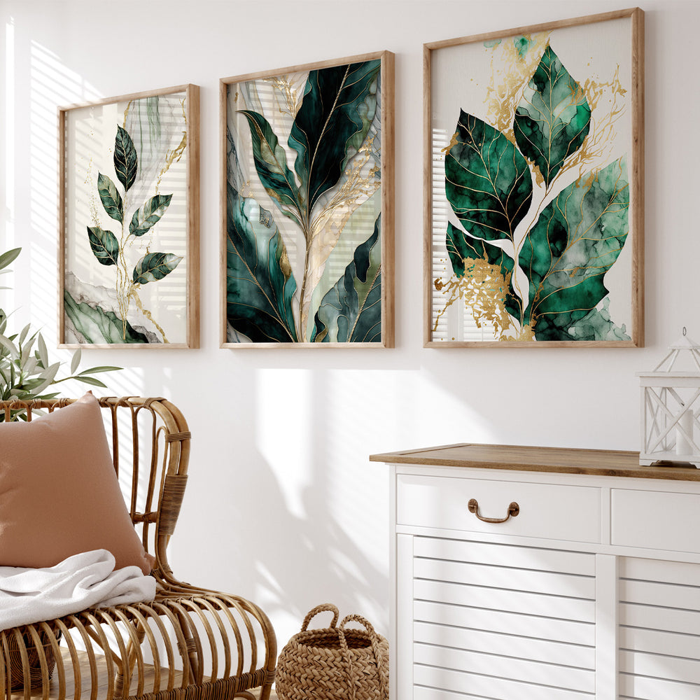 Composição de Quadros Botânico Folhas Gold- 60OFF