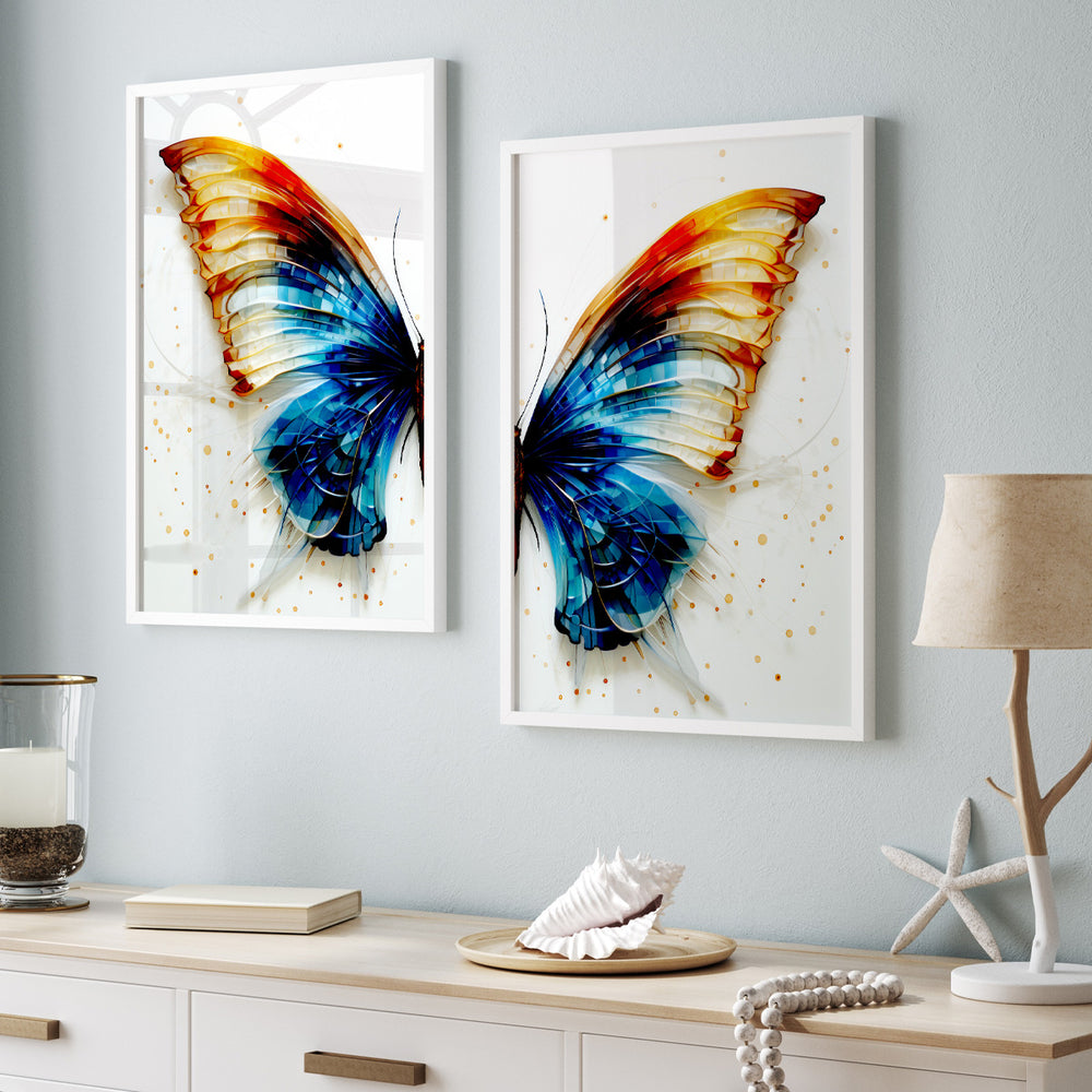 Composição De Quadros Borboleta Azul e Amarelo