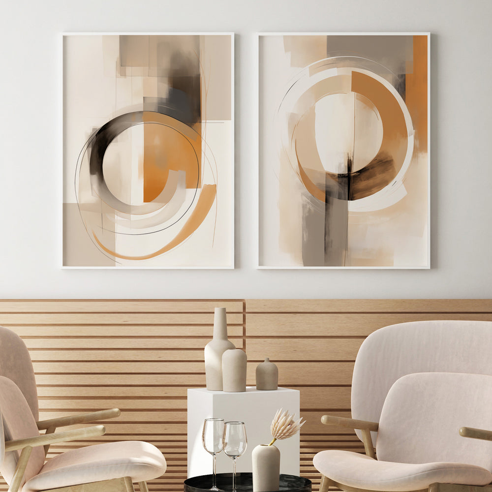 Composição de Quadros Abstrato Bege Cores Neutras