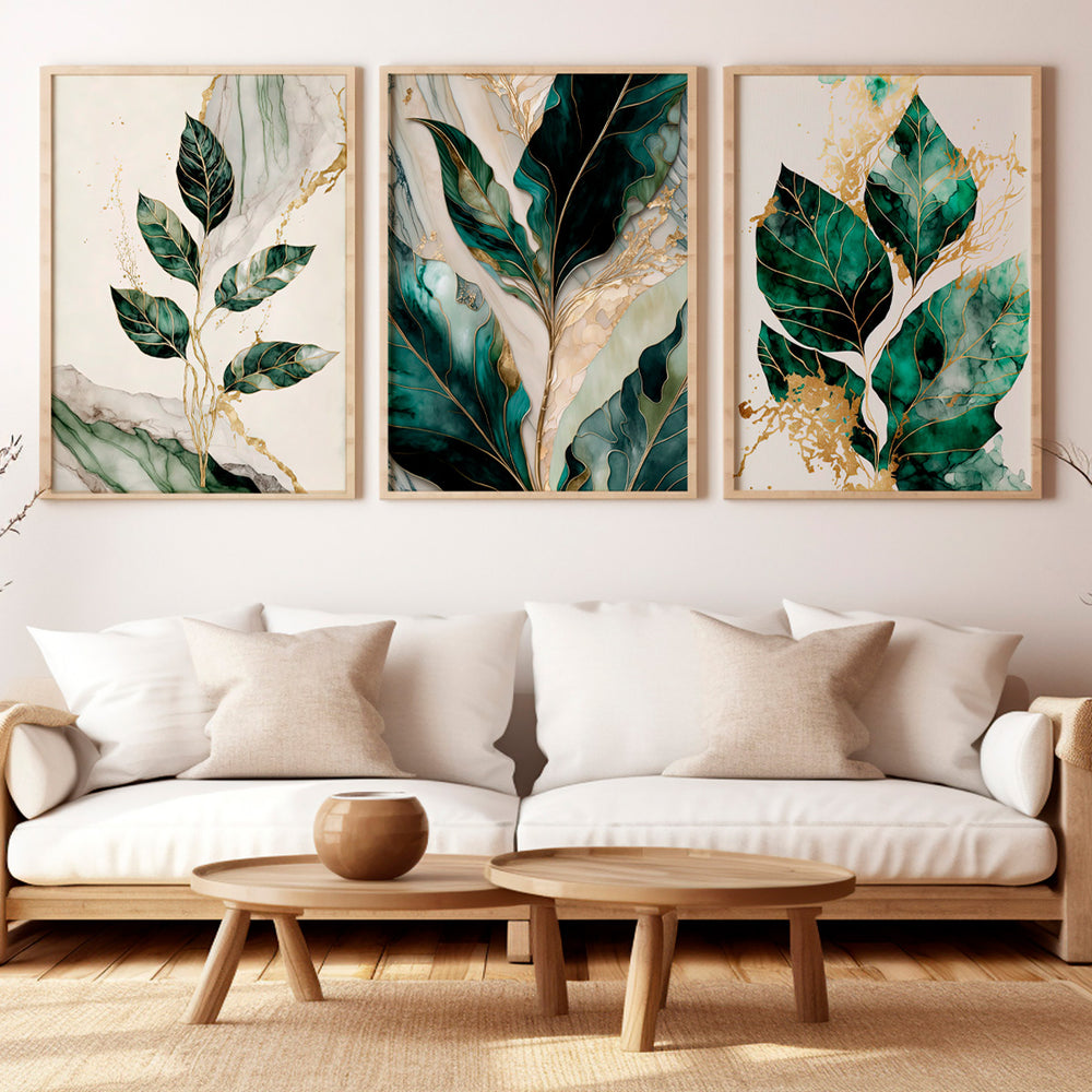 Composição de Quadros Botânico Folhas Gold- 60OFF