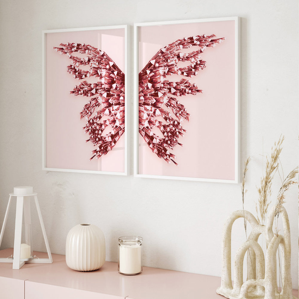 Composição De Quadros Borboleta Rosê Gold