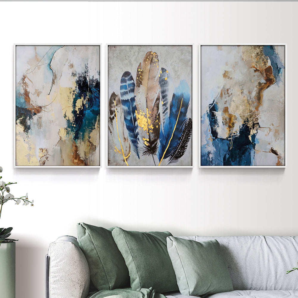 Composição de quadros Abstrato Dourado & Azul Trio - 60OFF