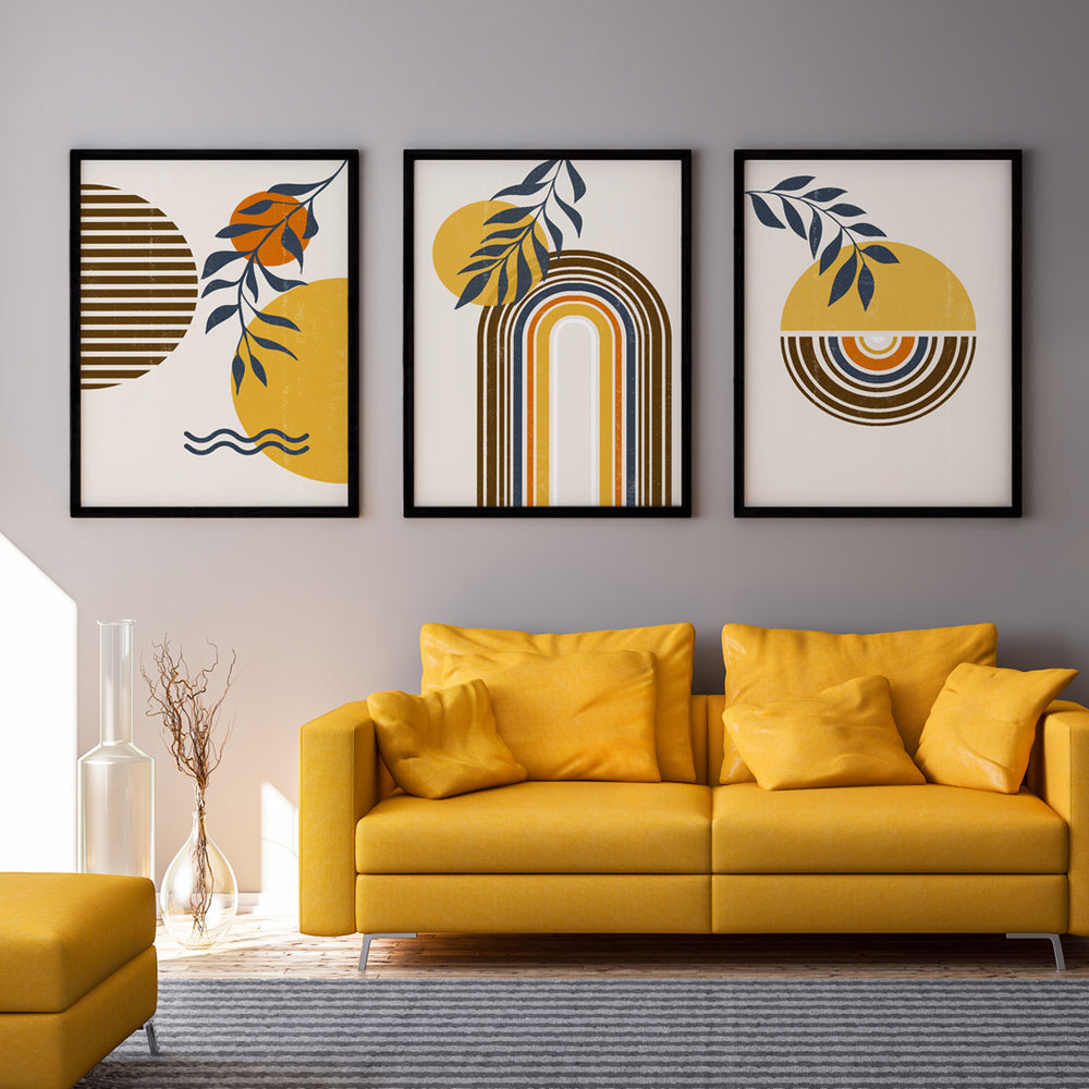 Composição de Quadros Abstrato Linhas e Círculos Minimalistas