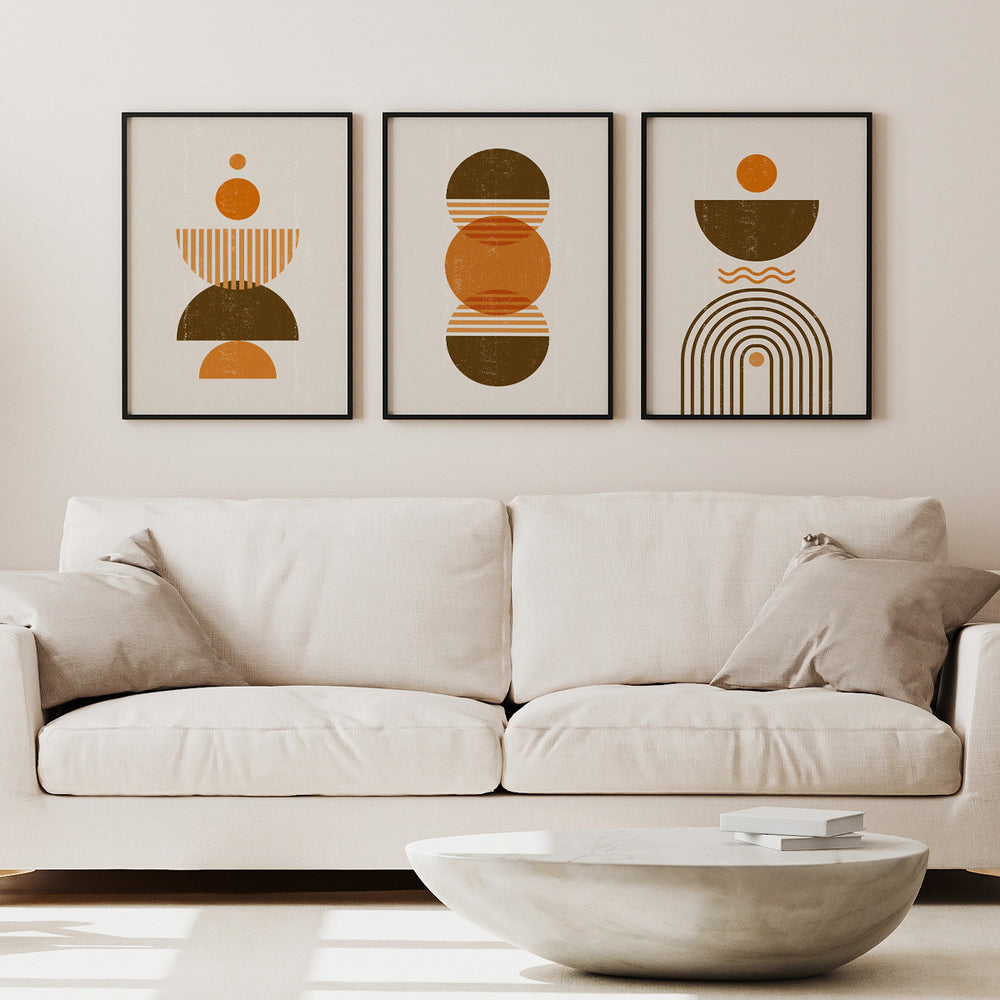 Composição de Quadros Formas Geométricas Abstratas Boho Chic- 60OFF
