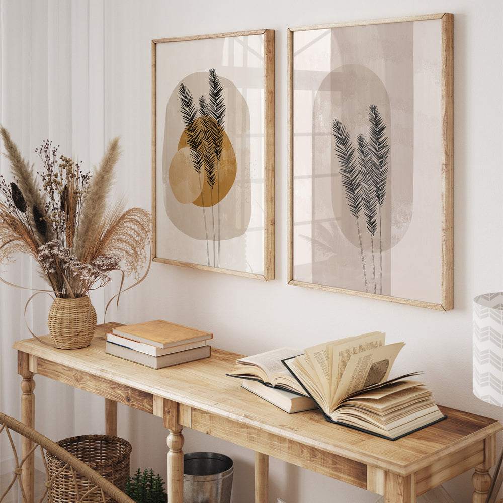 Composição de quadros Boho Terracota Ramos de Trigo