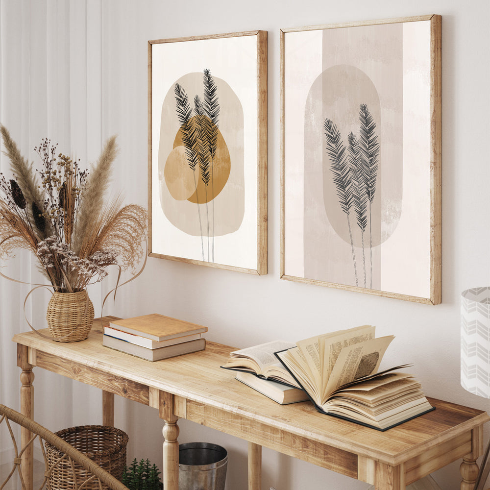 Composição de quadros Boho Terracota Ramos de Trigo