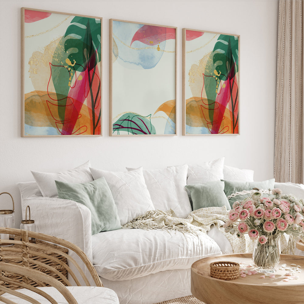 Composição de quadros Abstrato Aquarela Tropical Trio - 60OFF