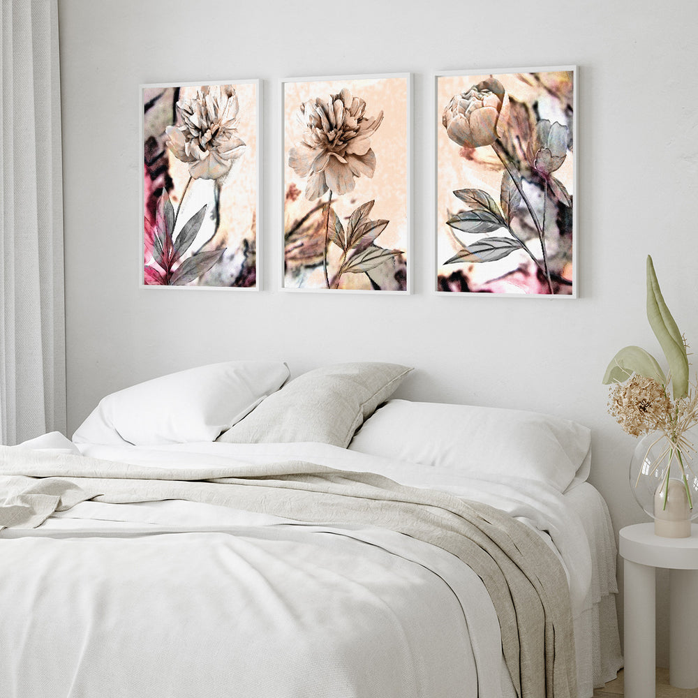 Composição de Quadros Trio de flores rosê - 60OFF