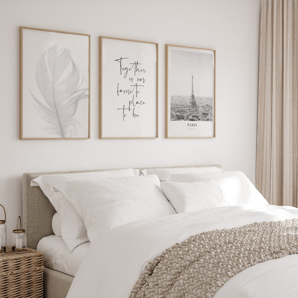 Composição de Quadros Paris & Penas Brancas Sucesso- 60OFF