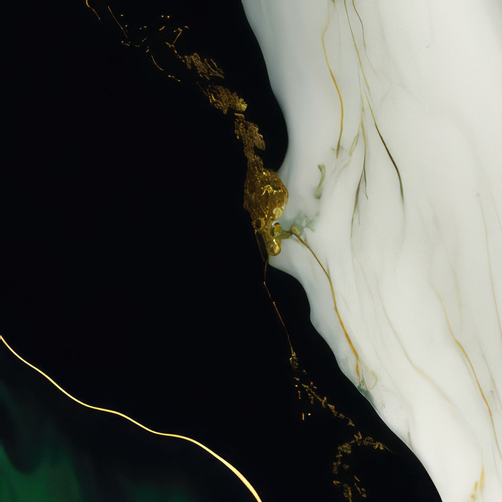 Composição De Quadros Floral  Mármore Verde Gold Abstrato