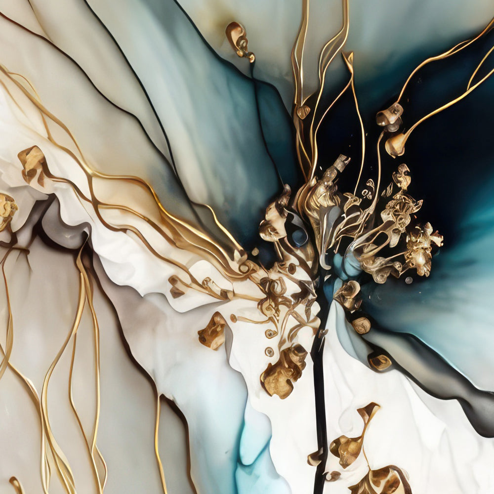 Composição de Quadros Flores Abstrato Azul Gold
