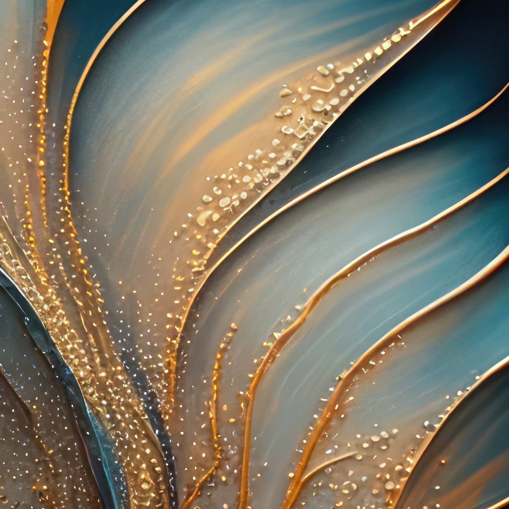 Composição de Quadros Abstrato Mármore Azul Gold