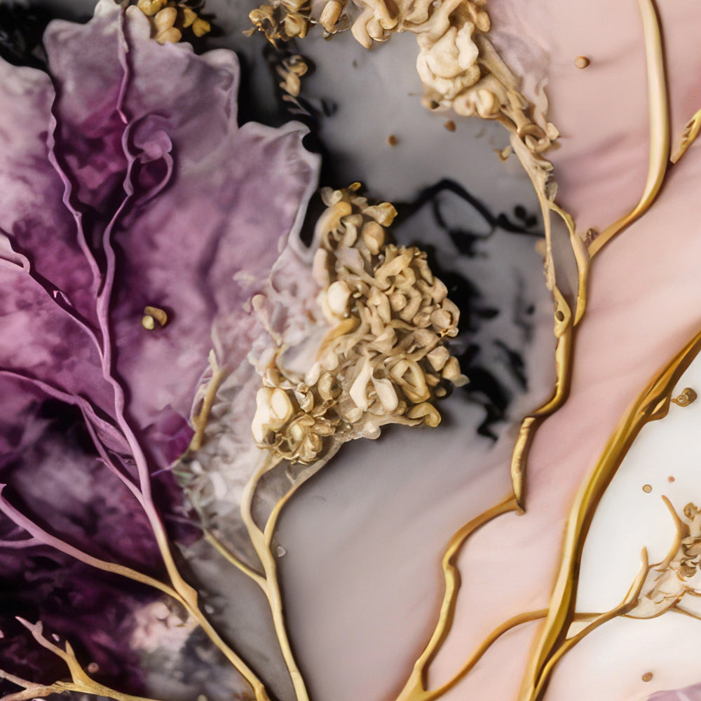 Composição de Quadros Botânico Floral Rosa Gold