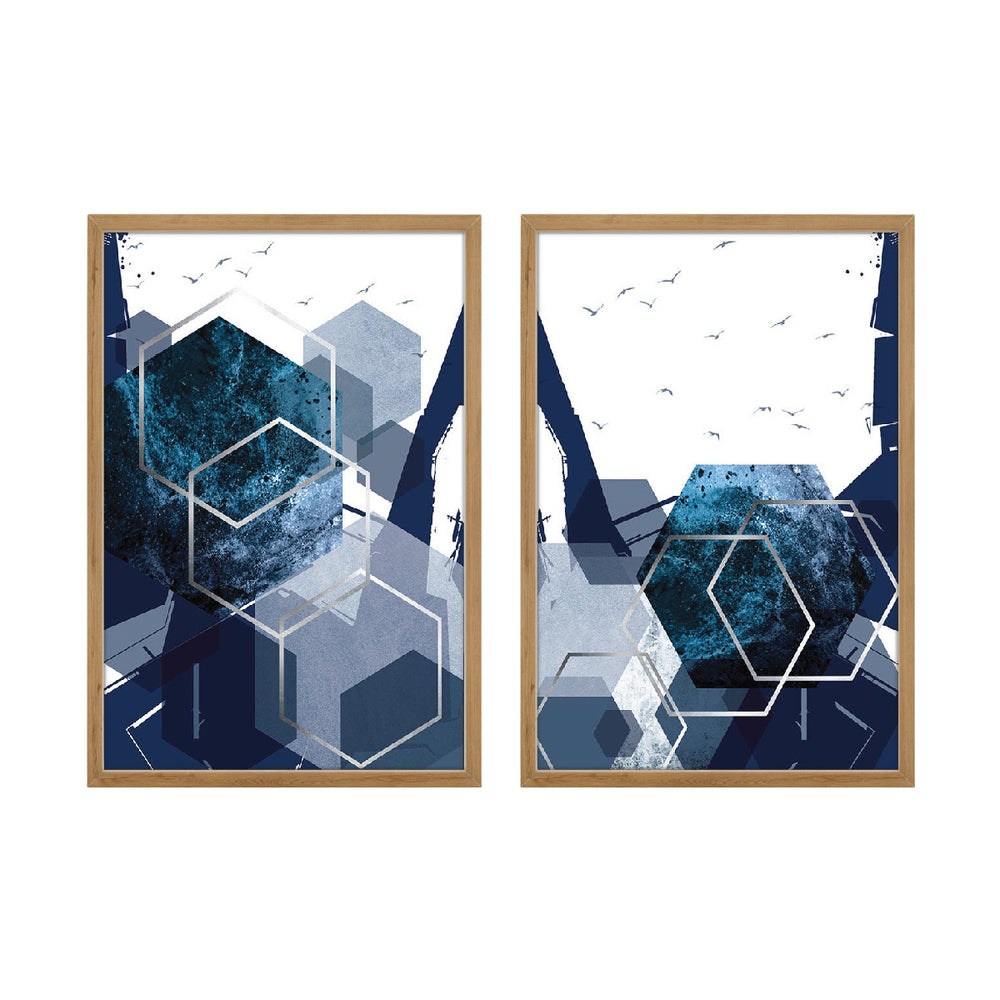 Composição de quadros Abstrato Azul com Hexágonos
