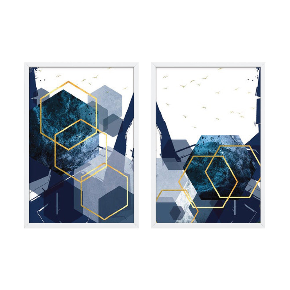 Composição de quadros Hexágonos Azulados